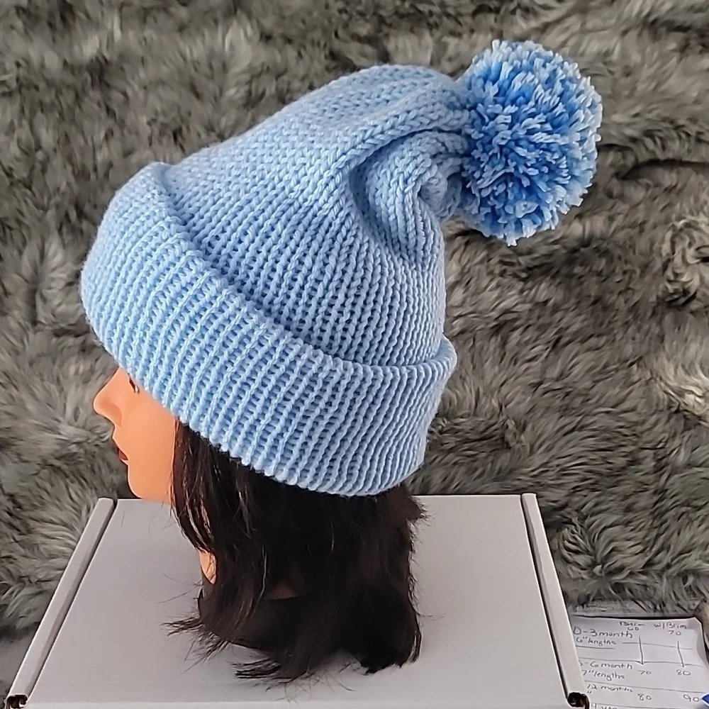 teen/Adult  Blue Knit Pom-Pom Beanie